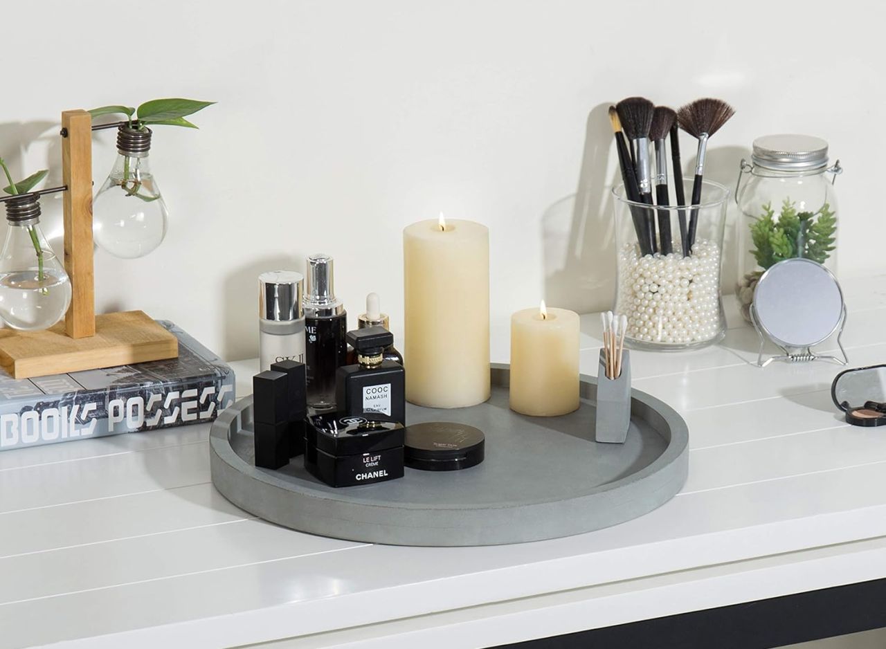 Concrete bathroom storage tray