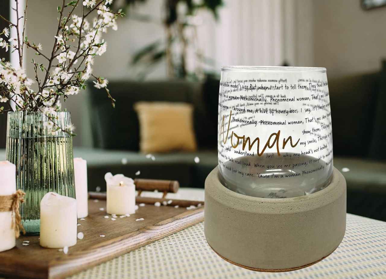 Concrete stemless wine glass holder